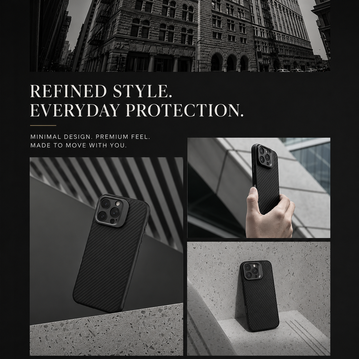 Premium iPhone Case MagSafe Compatible 600D Kevlar Aramid Cover Invisible Camera Ring Stand Shockproof Slim Half Wrapped Protective Design