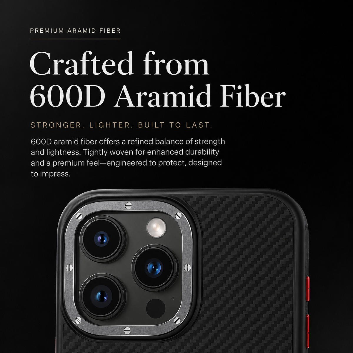Premium iPhone Case MagSafe Compatible 600D Kevlar Carbon Fiber Cover Metal Camera Ring Shockproof Anti Scratch Slim Half Wrapped Design