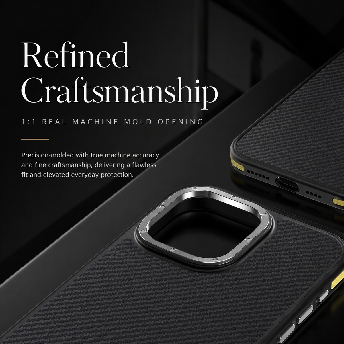 Premium iPhone Case MagSafe Compatible 600D Kevlar Carbon Fiber Cover Metal Camera Ring Shockproof Anti Scratch Slim Half Wrapped Design