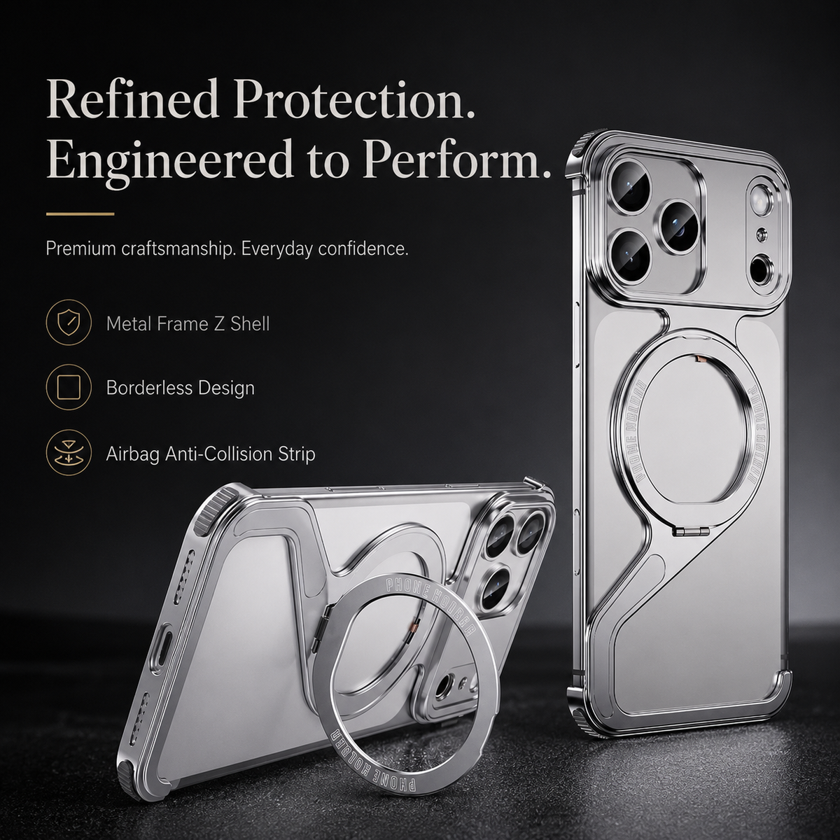 Premium iPhone Case MagSafe Compatible Aluminum Alloy Frameless Magnetic Bumper Z Shape Shockproof Metal Edge Slim Lightweight Camera Protection