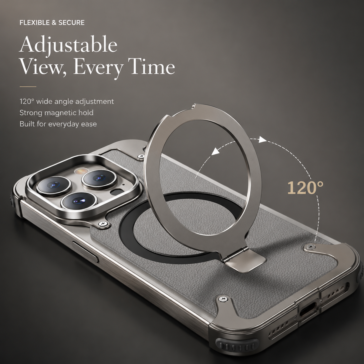 Premium iPhone Case MagSafe Compatible Aluminum Frame Metal Back Built In Stand Ultra Thin Shockproof Camera Lens Protection Frameless Matte Design