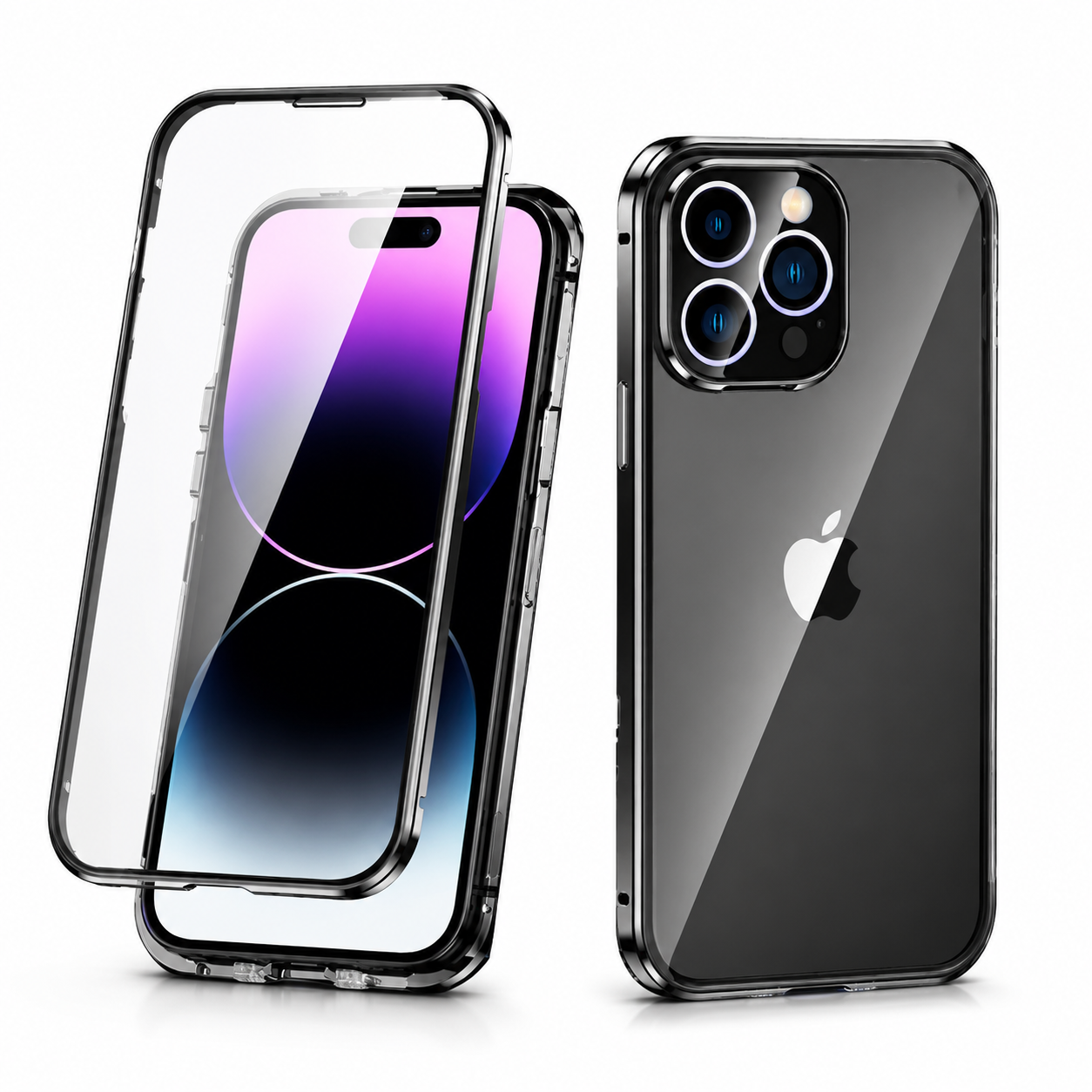 Premium iPhone Case MagSafe Compatible Aluminum Glass Full Body Cover Transparent Magnetic Shockproof Protective 360 Camera Lens Guard Slim Design