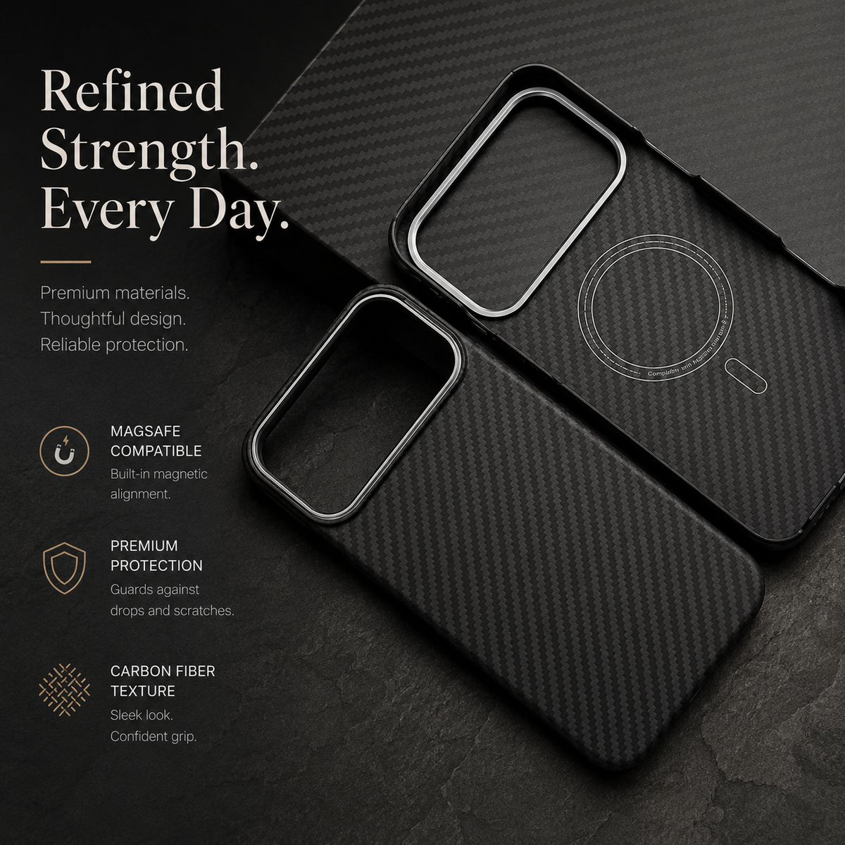 Premium iPhone Case MagSafe Compatible Aramid Carbon Fiber Cover Ultra Thin Shock Resistant Slim Lightweight Matte Camera Protection Full Coverage