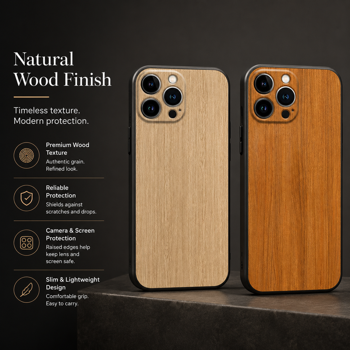 Premium iPhone Case MagSafe Compatible Bamboo Wood Grain Cover Metallic Frame Shockproof Protective Slim Camera Lens Protection Natural Design