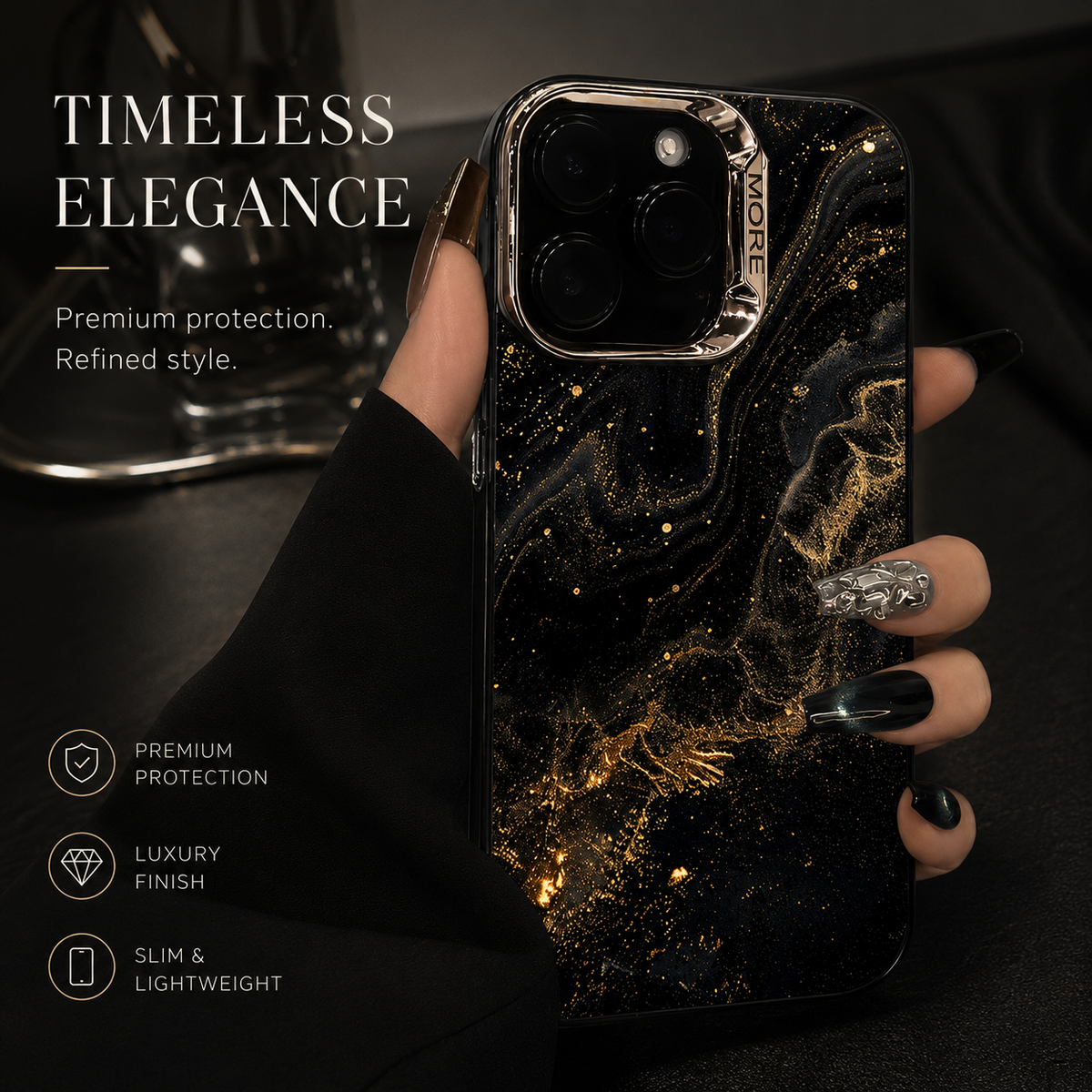 Premium iPhone Case MagSafe Compatible Black Marble Texture Magnetic Cover Gold Edge Shockproof Protective Camera Lens Guard 3D Grip Slim Design