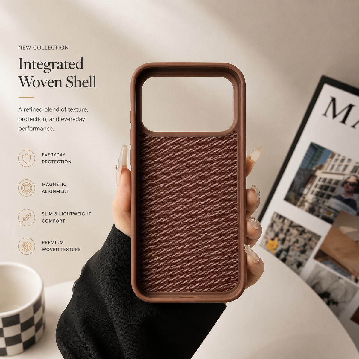 Premium iPhone Case MagSafe Compatible Business Cover Polyester Fiber Shockproof Wireless Charging Full Coverage Anti Scratch Slim Professional Design