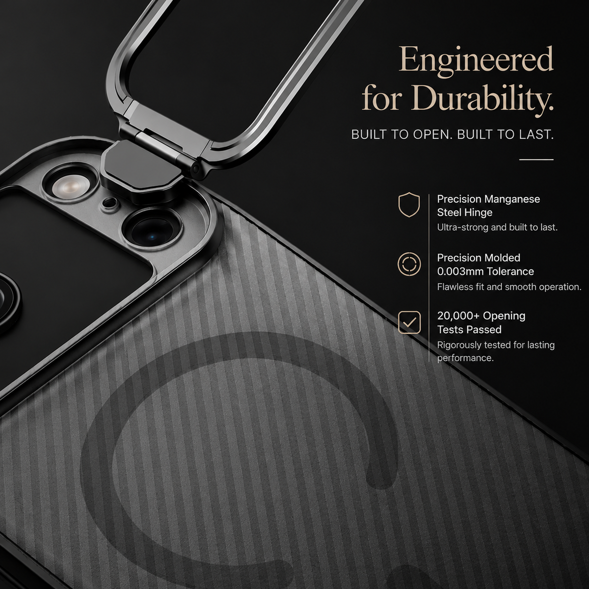 Premium iPhone Case MagSafe Compatible CamShield Cover Foldable Lens Stand Shockproof Textured PC Non Slip Camera Protection Half Wrapped Design
