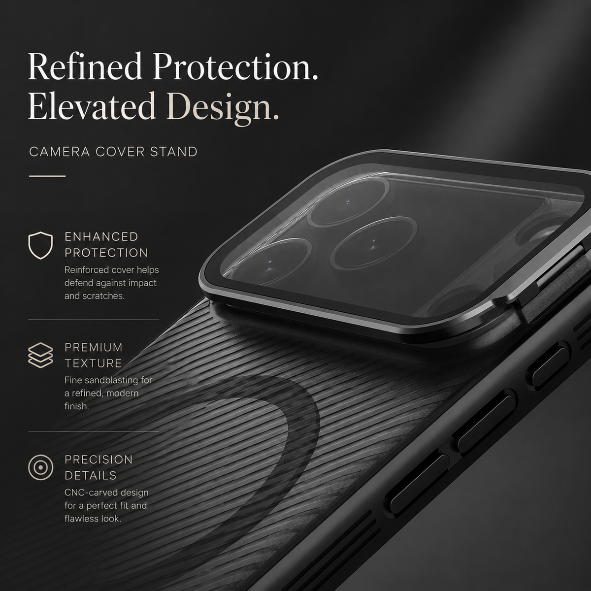 Premium iPhone Case MagSafe Compatible CamShield Cover Foldable Lens Stand Shockproof Textured PC Non Slip Camera Protection Half Wrapped Design