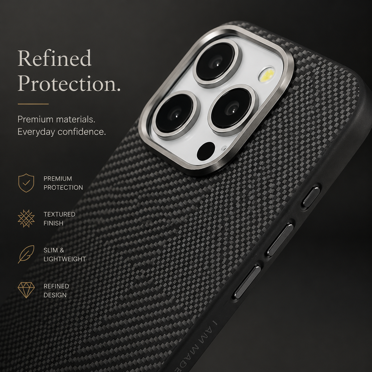 Premium iPhone Case MagSafe Compatible Carbon Fiber Cover Hybrid Shockproof Airbag Corners Metal Camera Guard Anti Fingerprint Slim Design