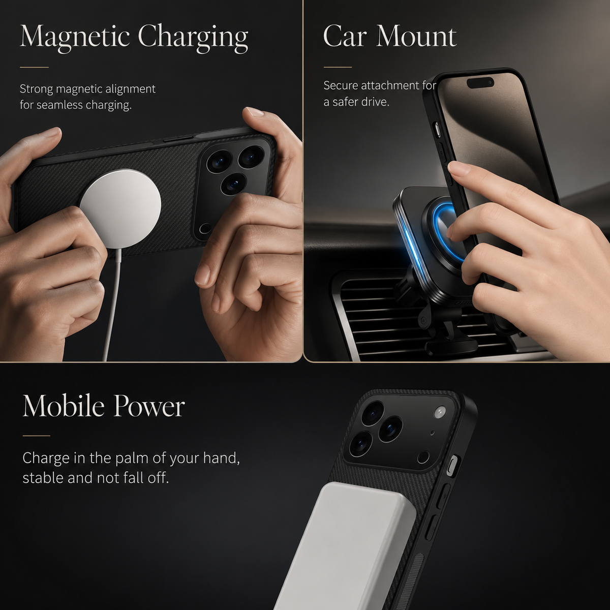 Premium iPhone Case MagSafe Compatible Carbon Fiber Leather Protective Cover Wireless Charging Shockproof Anti Scratch Slim Camera Lens Protection Full Coverage