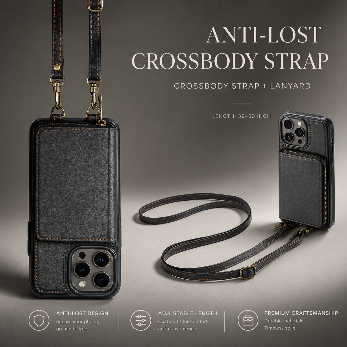 Premium iPhone Case MagSafe Compatible Crossbody Wallet Cover PU Leather Card Holder Phone Chain Stand Magnetic Closure Shockproof Full Coverage