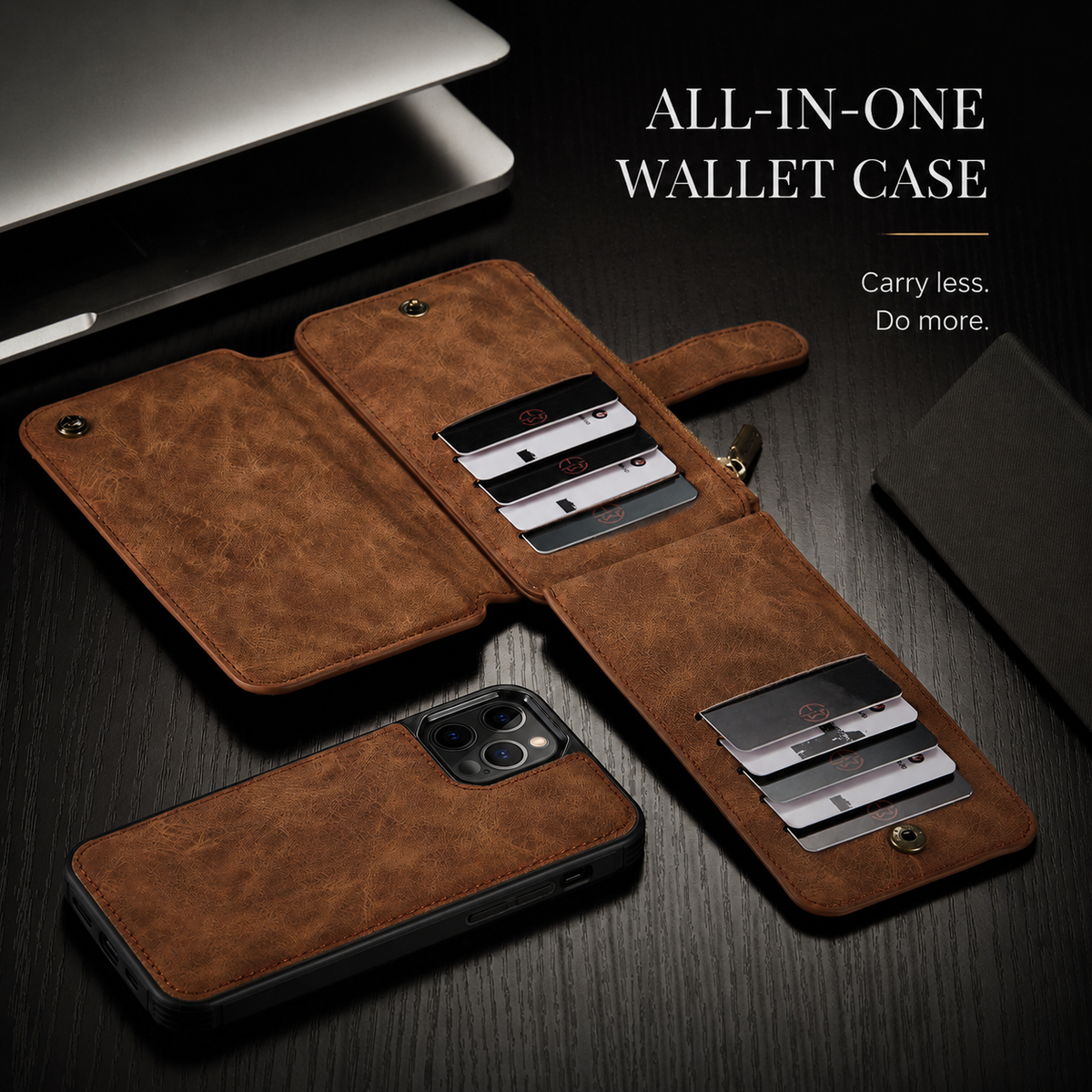 Premium iPhone Case MagSafe Compatible Detachable Leather Wallet Cover Flip Stand Card Holder Magnetic Shockproof Camera Lens Protection Slim Design
