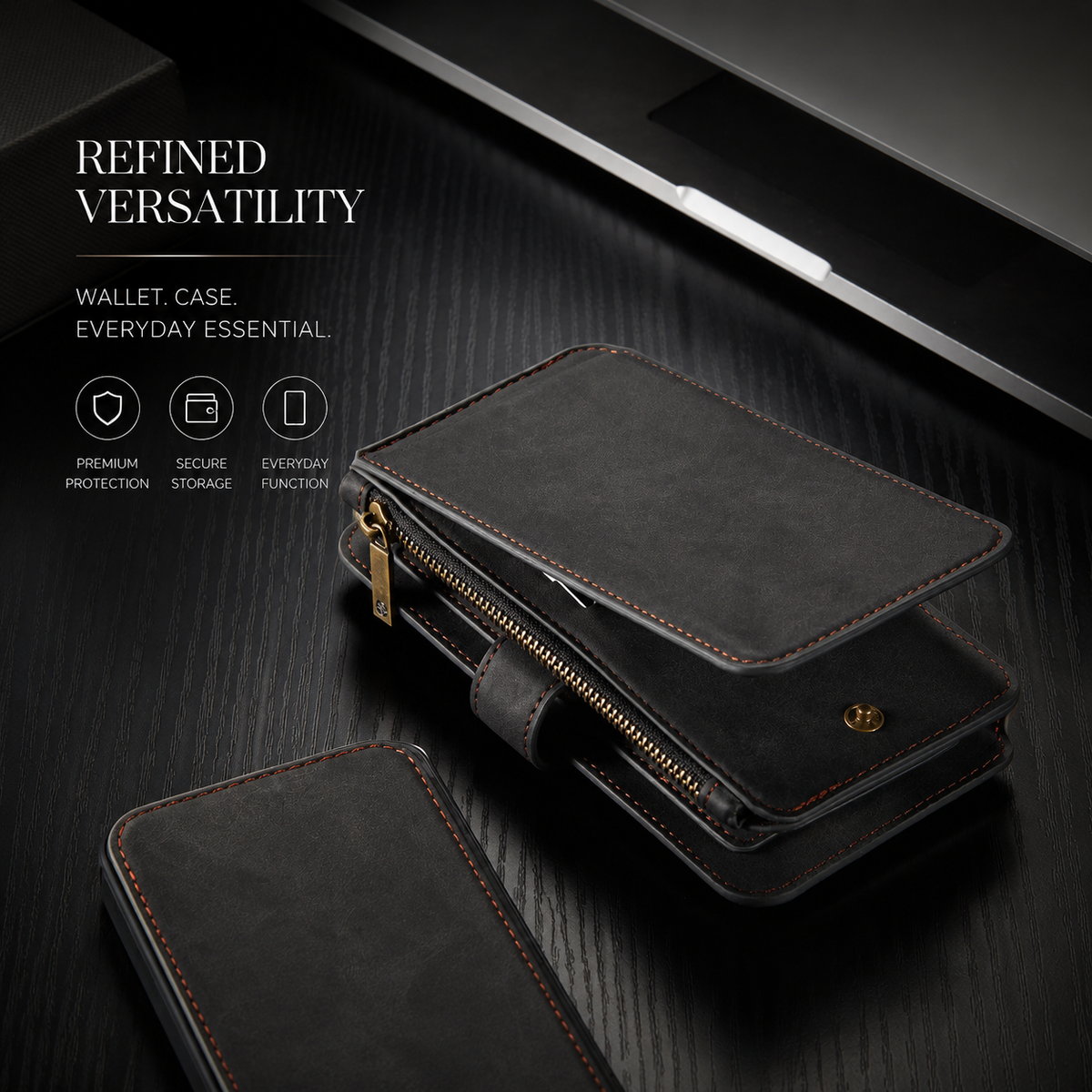 Premium iPhone Case MagSafe Compatible Detachable Leather Wallet Cover Flip Stand Card Holder Magnetic Shockproof Camera Lens Protection Slim Design