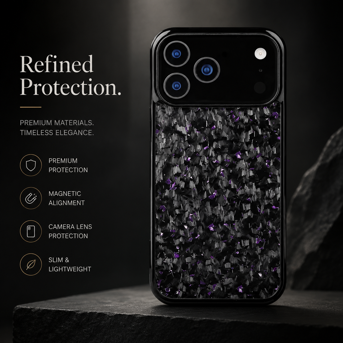 Premium iPhone Case MagSafe Compatible Forged Carbon Fiber Cover Shockproof TPU Hybrid Camera Protection Non Slip Slim Full Coverage Design