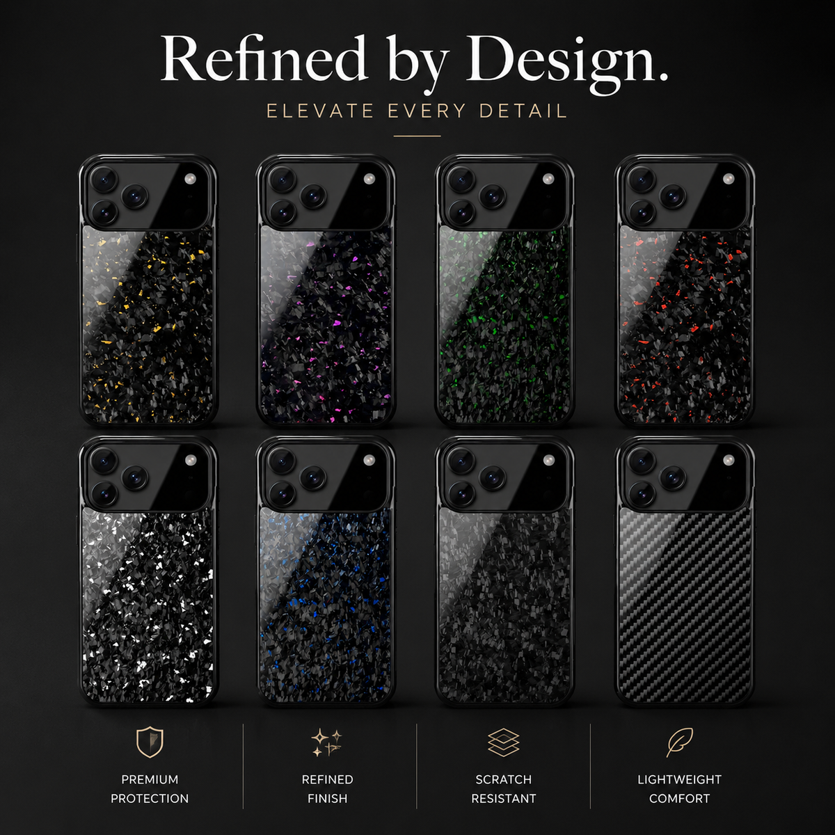 Premium iPhone Case MagSafe Compatible Forged Carbon Fiber Cover Shockproof TPU Hybrid Camera Protection Non Slip Slim Full Coverage Design