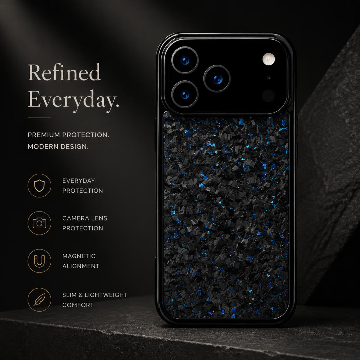 Premium iPhone Case MagSafe Compatible Forged Carbon Fiber Cover Shockproof TPU Hybrid Camera Protection Non Slip Slim Full Coverage Design