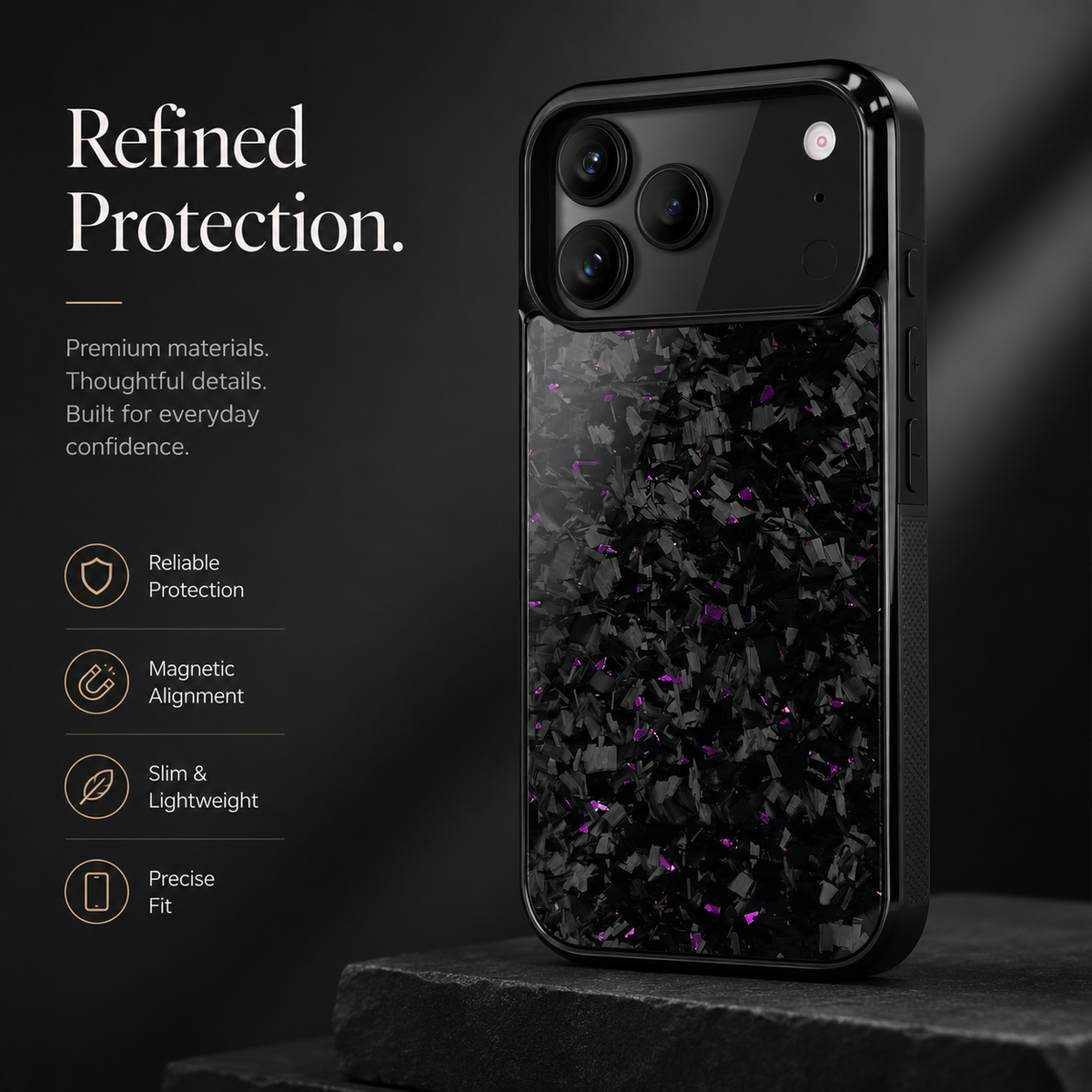 Premium iPhone Case MagSafe Compatible Forged Carbon Fiber Cover Shockproof TPU Hybrid Camera Protection Non Slip Slim Full Coverage Design