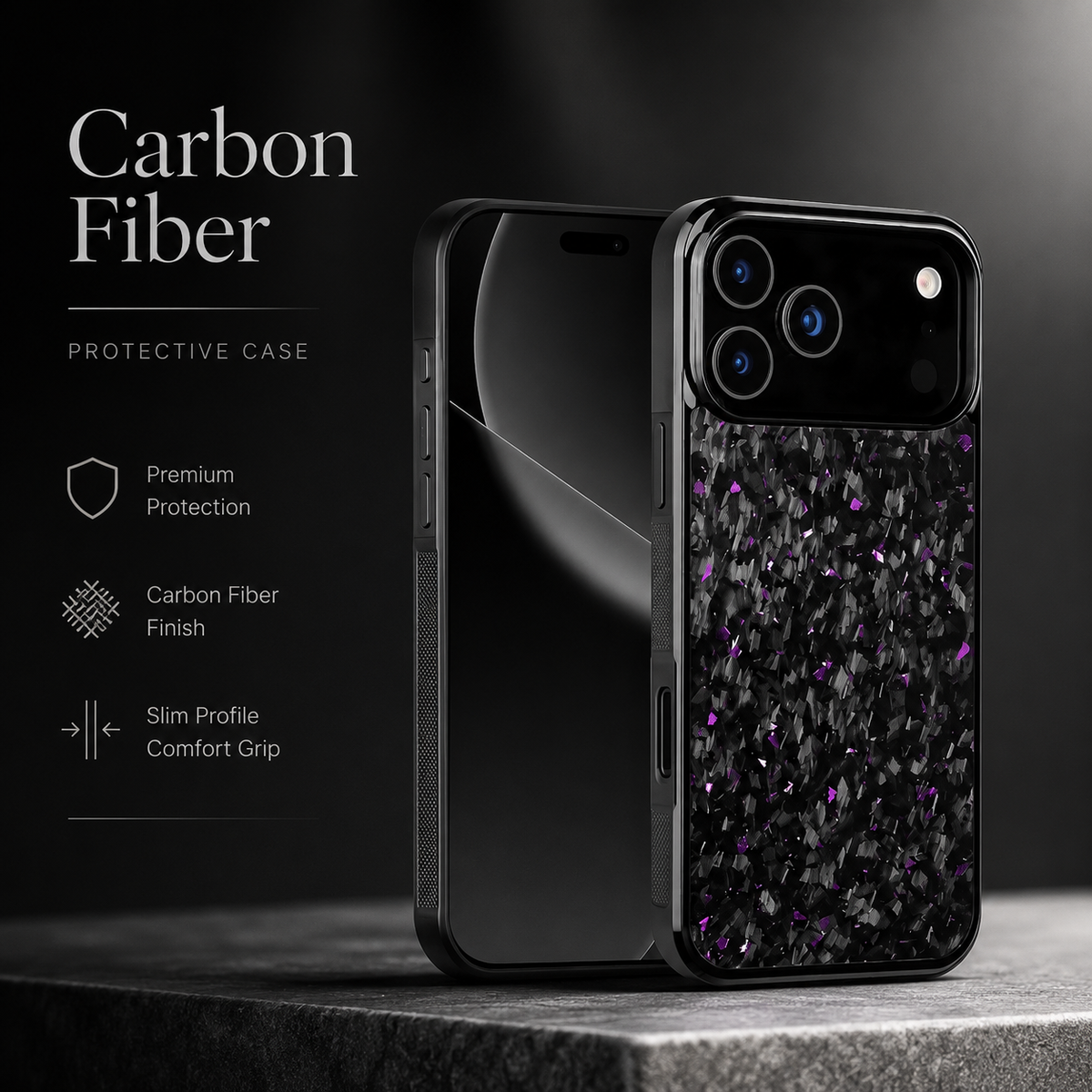 Premium iPhone Case MagSafe Compatible Forged Carbon Fiber TPU Hybrid Cover Shockproof Full Coverage Anti Scratch Non Slip Protective Design