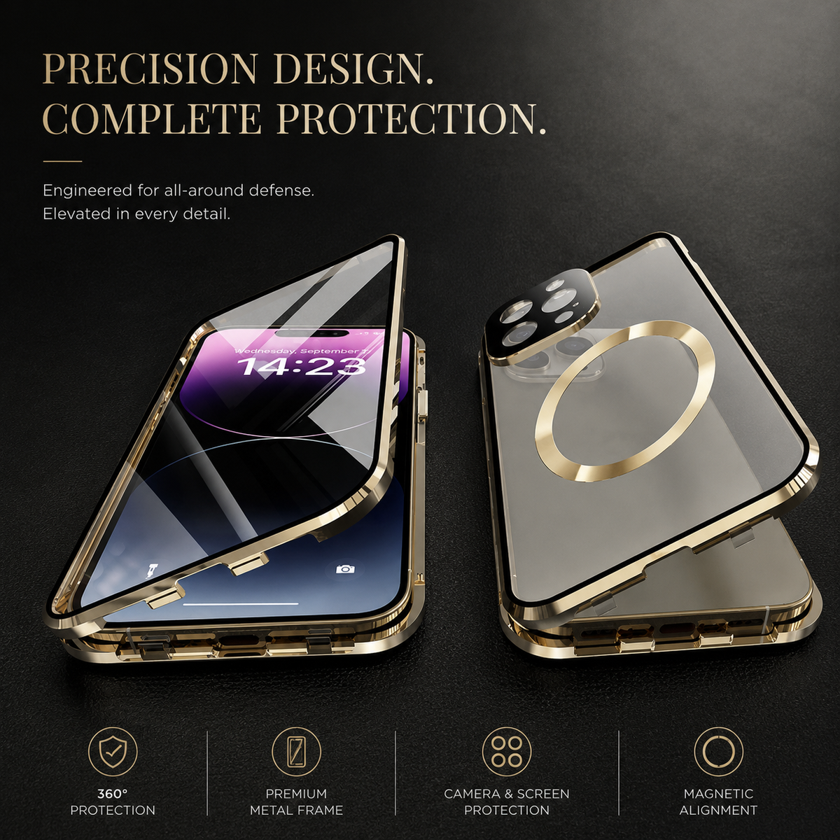 Premium iPhone Case MagSafe Compatible Full Body Aluminum Frame Tempered Glass Clear Cover Magnetic Shockproof Protective Camera Guard Slim Design