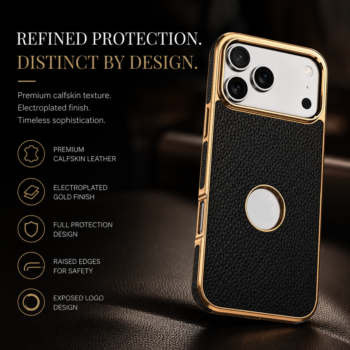 Premium iPhone Case MagSafe Compatible Genuine Cowhide Leather Protective Cover Lychee Texture Shockproof Anti Fingerprint Slim Full Coverage Design