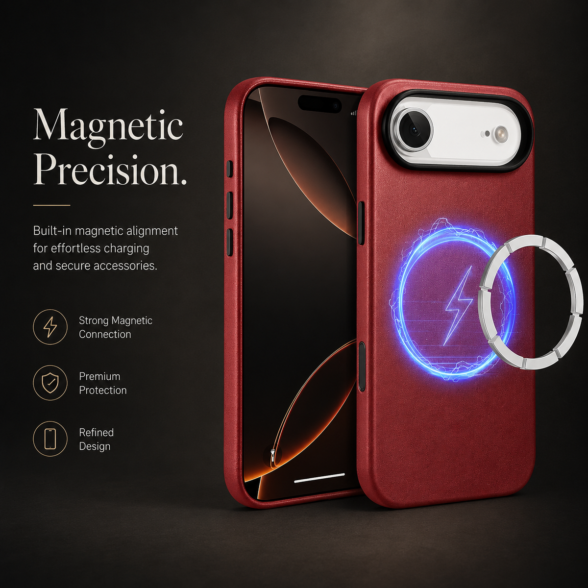 Premium iPhone Case MagSafe Compatible Genuine Leather Cover Shockproof Full Coverage Camera Protection Anti Fingerprint Non Slip Slim Fit Design