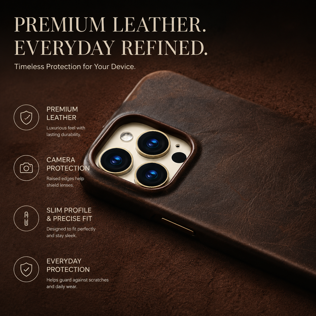 Premium iPhone Case MagSafe Compatible Genuine Leather Strap Cover Slim Protective Shockproof Camera Lens Protection Carry Strap Luxury Design