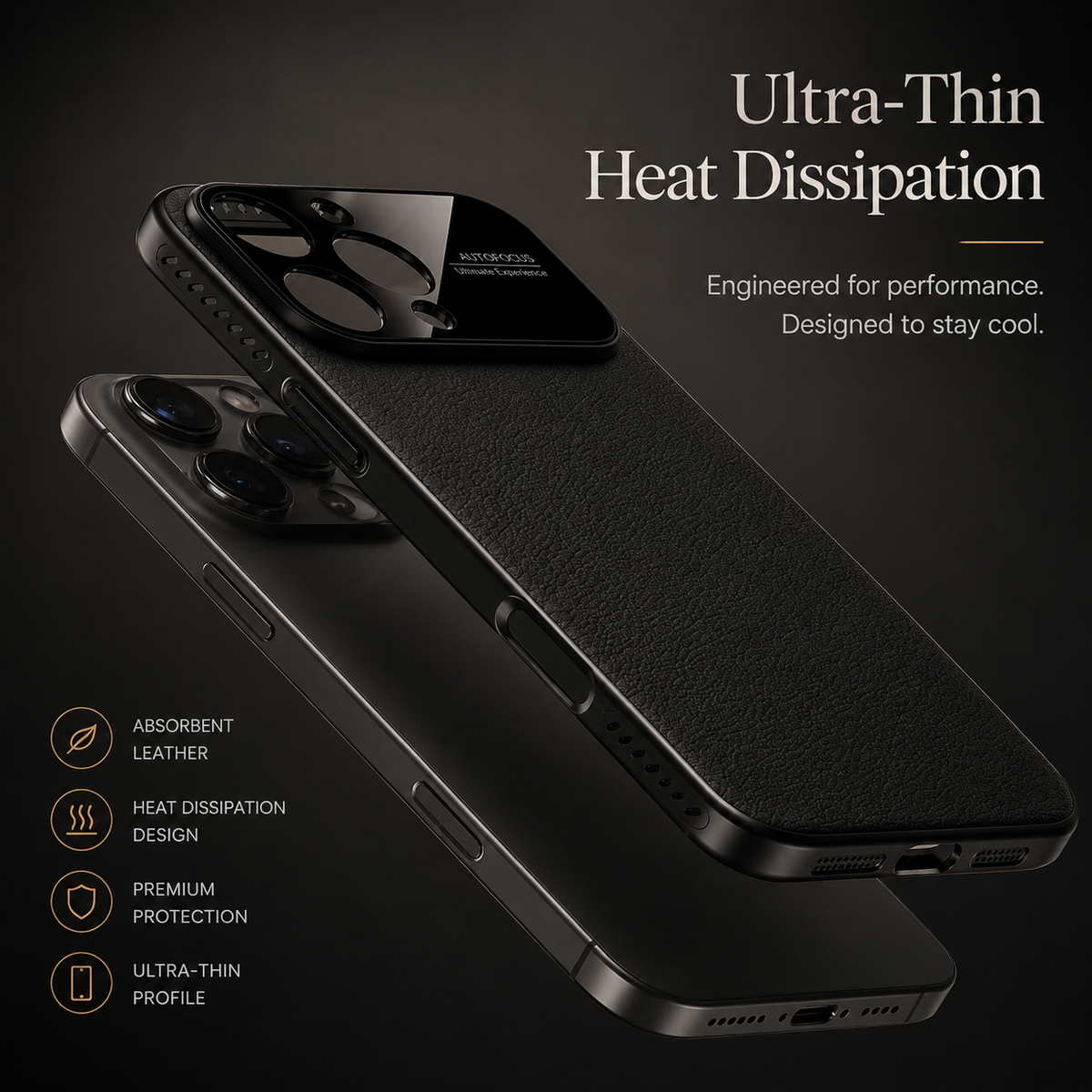 Premium iPhone Case MagSafe Compatible Leather Cover Side Vent Cooling Slim Half Wrapped Anti Fingerprint Non Slip Shockproof Protective Design