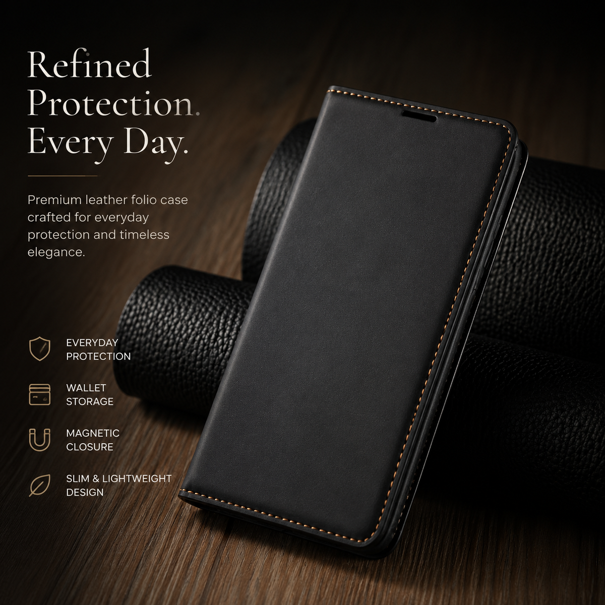 Premium iPhone Case MagSafe Compatible Leather Flip Wallet Cover Card Holder Magnetic Stand Shockproof Protective Camera Lens Guard Slim Design