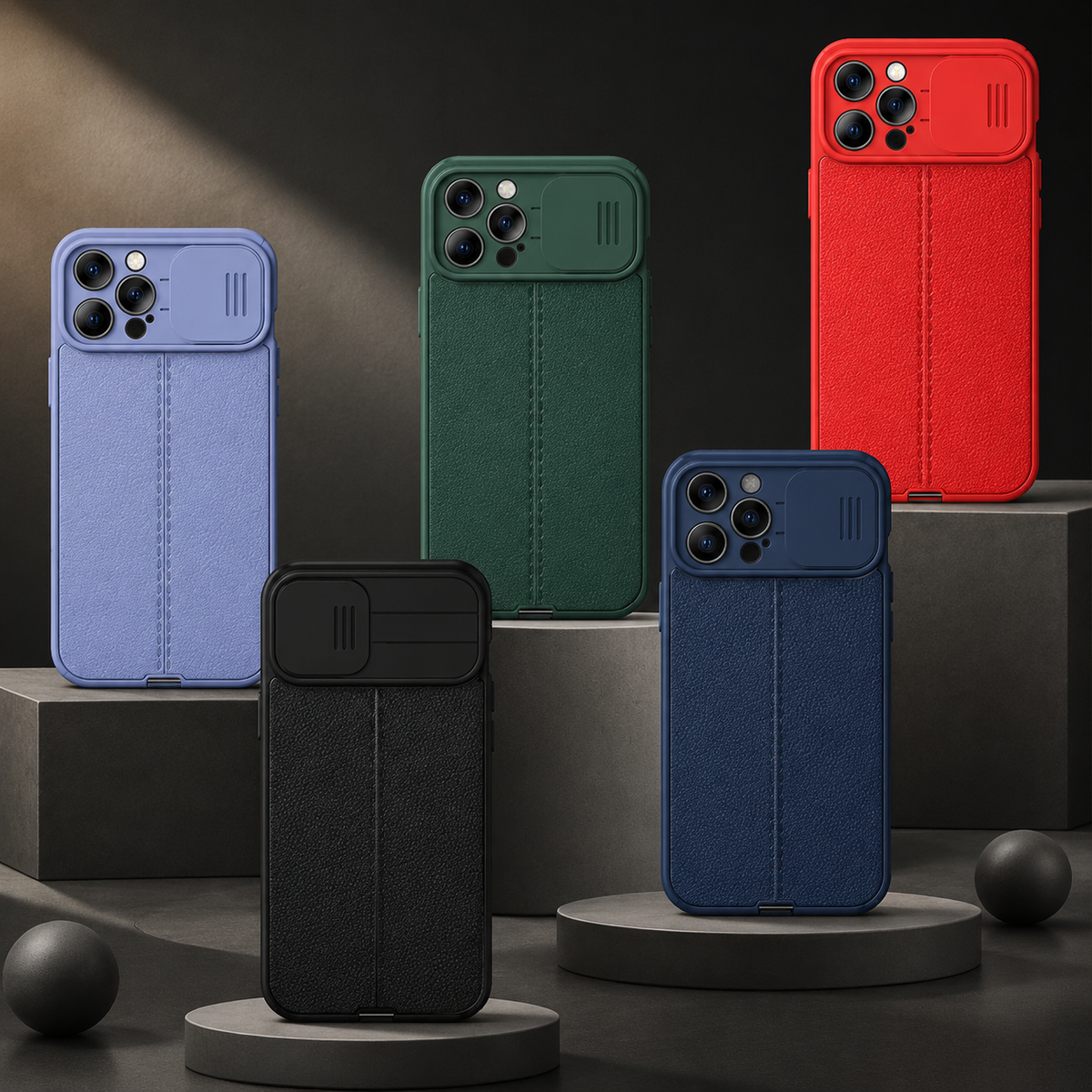 Premium iPhone Case MagSafe Compatible Leather Texture Sliding Camera Cover Magnetic Cover Shockproof Protective Lens Guard Slim Design