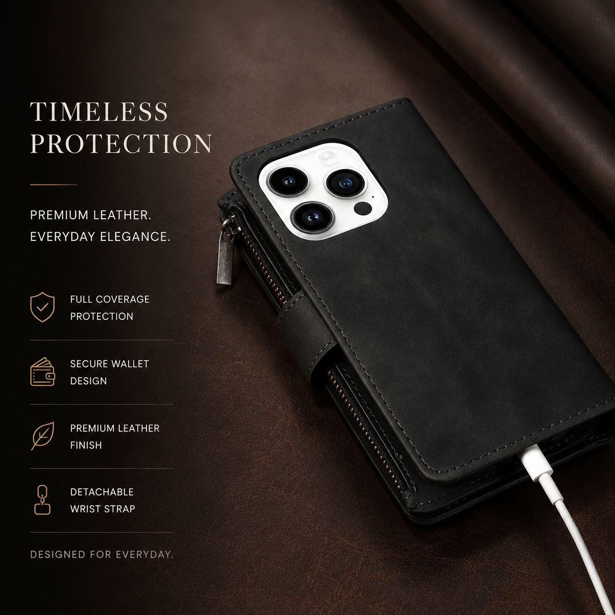 Premium iPhone Case MagSafe Compatible Leather Wallet Cover Card Holder Magnetic Closure Shockproof Protective Camera Lens Guard Slim Design