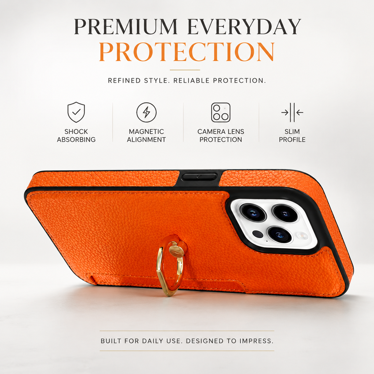 Premium iPhone Case MagSafe Compatible Leather Wallet Cover Card Holder Ring Stand Magnetic Shockproof Protective Camera Lens Protection Slim Design