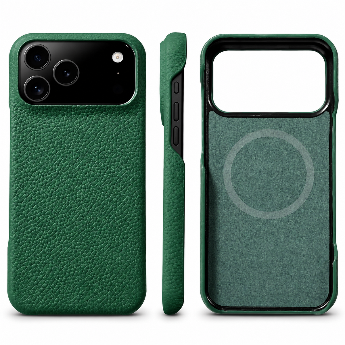 Premium iPhone Case MagSafe Compatible Lychee Cowhide Leather PC Shockproof Luxury Protective Cover Handmade Full Coverage Magnetic Back Design
