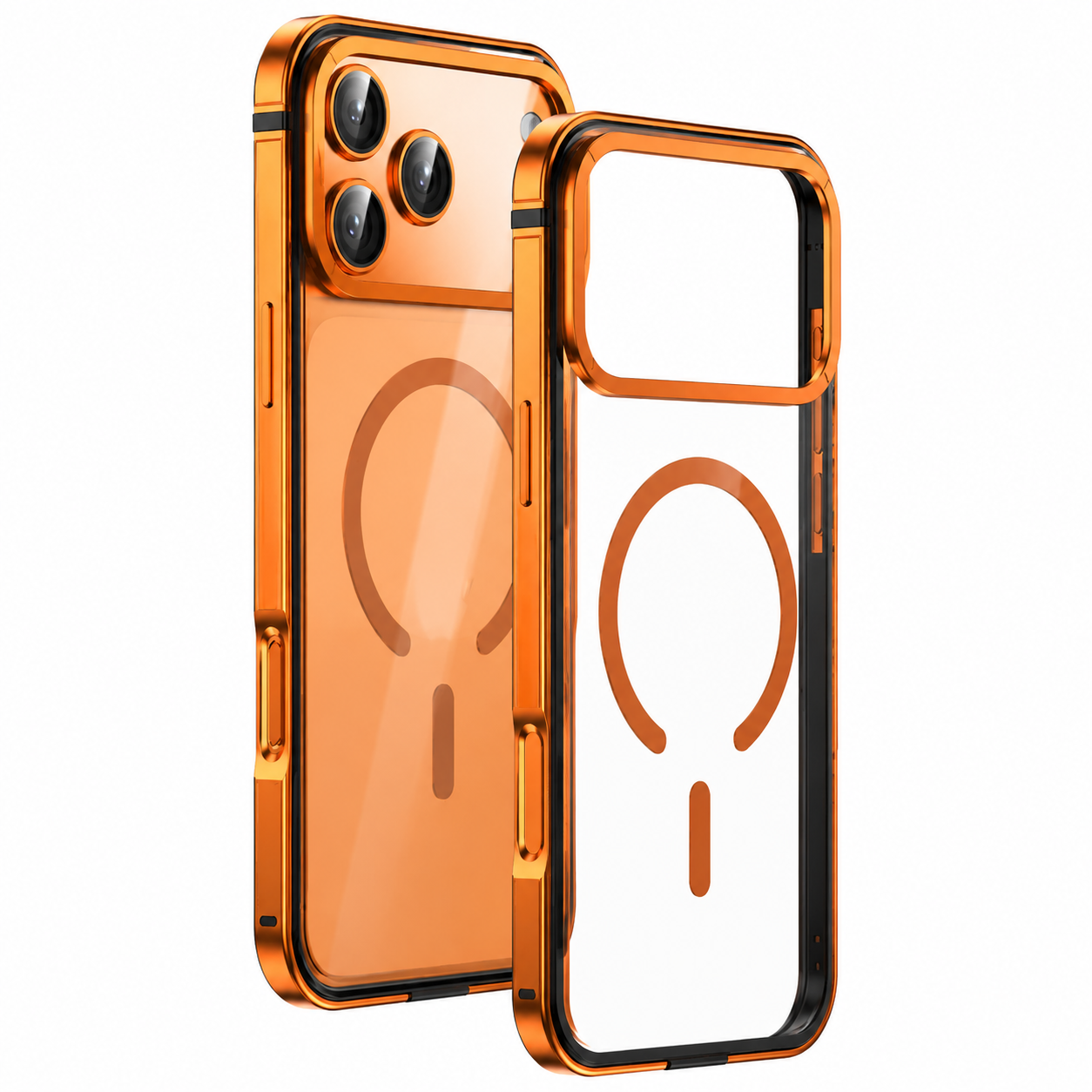 Premium iPhone Case MagSafe Compatible Magnetic Clear Back Aluminum Frame Shockproof Protective Cover Camera Lens Guard Slim Full Coverage Design