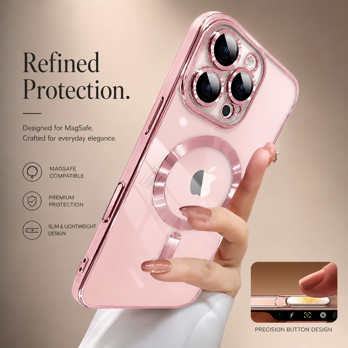Premium iPhone Case MagSafe Compatible Magnetic Clear Protective Cover TPU Shockproof Camera Lens Protection Anti Fingerprint Anti Scratch Slim Half Wrapped