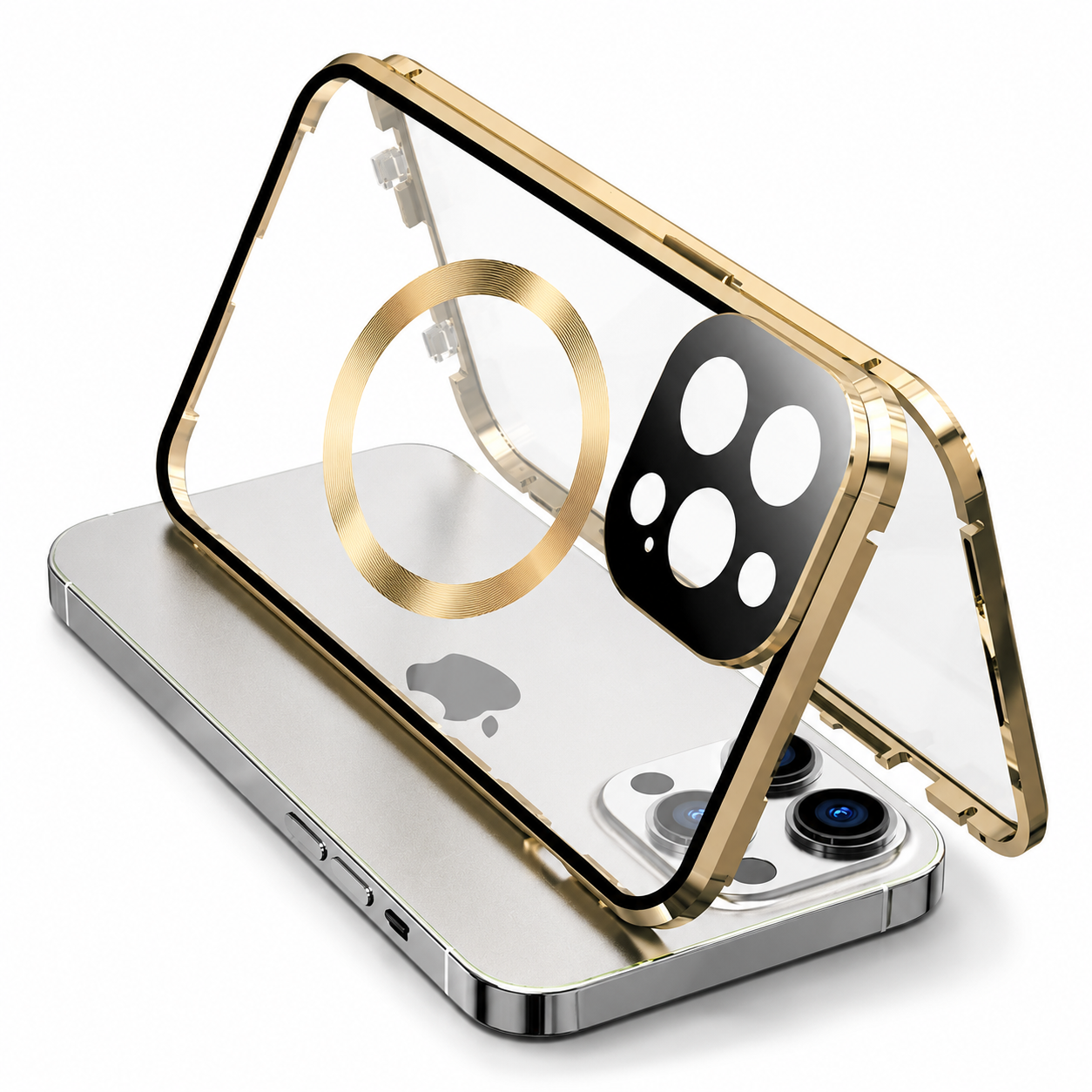 Premium iPhone Case MagSafe Compatible Magnetic Cover Double Sided Tempered Glass Metal Frame Sealed 360 Full Body Shockproof Camera Lens Protection Slim Design