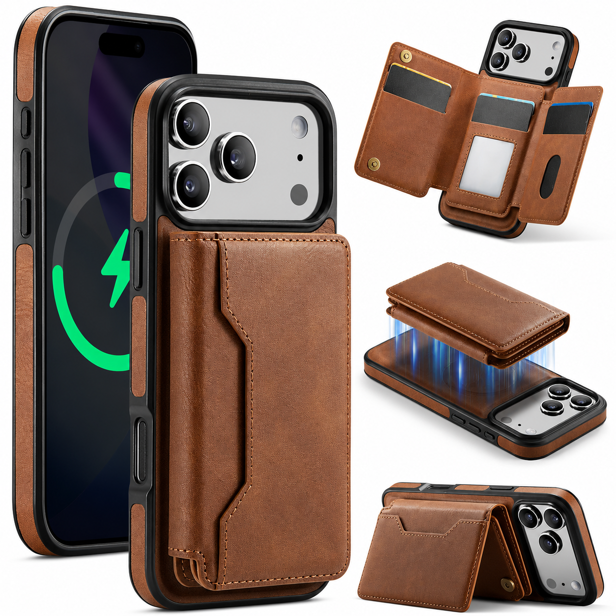 Premium iPhone Case MagSafe Compatible Magnetic Detachable Leather Wallet Cover Card Holder Shockproof Protective Cover Anti Scratch Slim Full Coverage