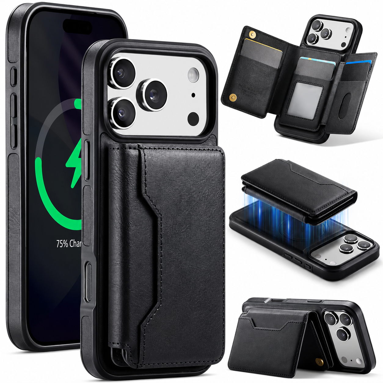 Premium iPhone Case MagSafe Compatible Magnetic Detachable Leather Wallet Cover Card Holder Shockproof Protective Cover Anti Scratch Slim Full Coverage