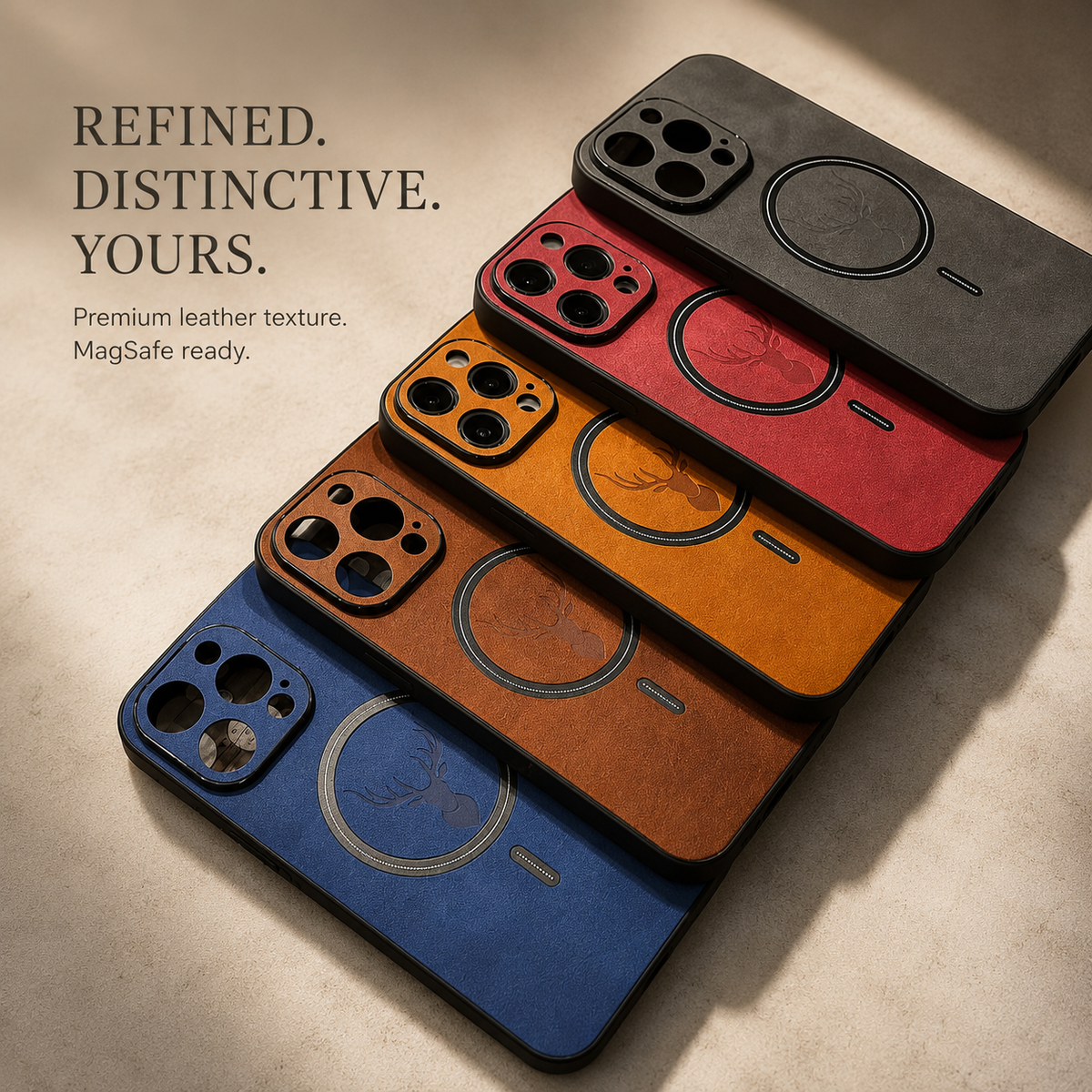 Premium iPhone Case MagSafe Compatible Magnetic Leather Cover Deer Head Design Shockproof Soft Protection Anti Fingerprint Matte Non Slip Slim