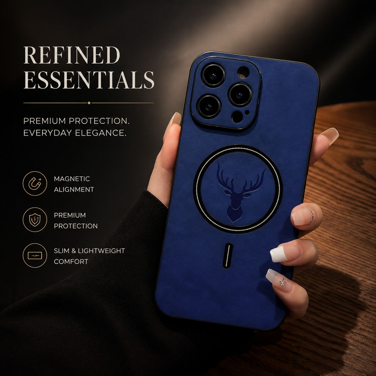 Premium iPhone Case MagSafe Compatible Magnetic Leather Cover Deer Head Design Shockproof Soft Protection Anti Fingerprint Matte Non Slip Slim