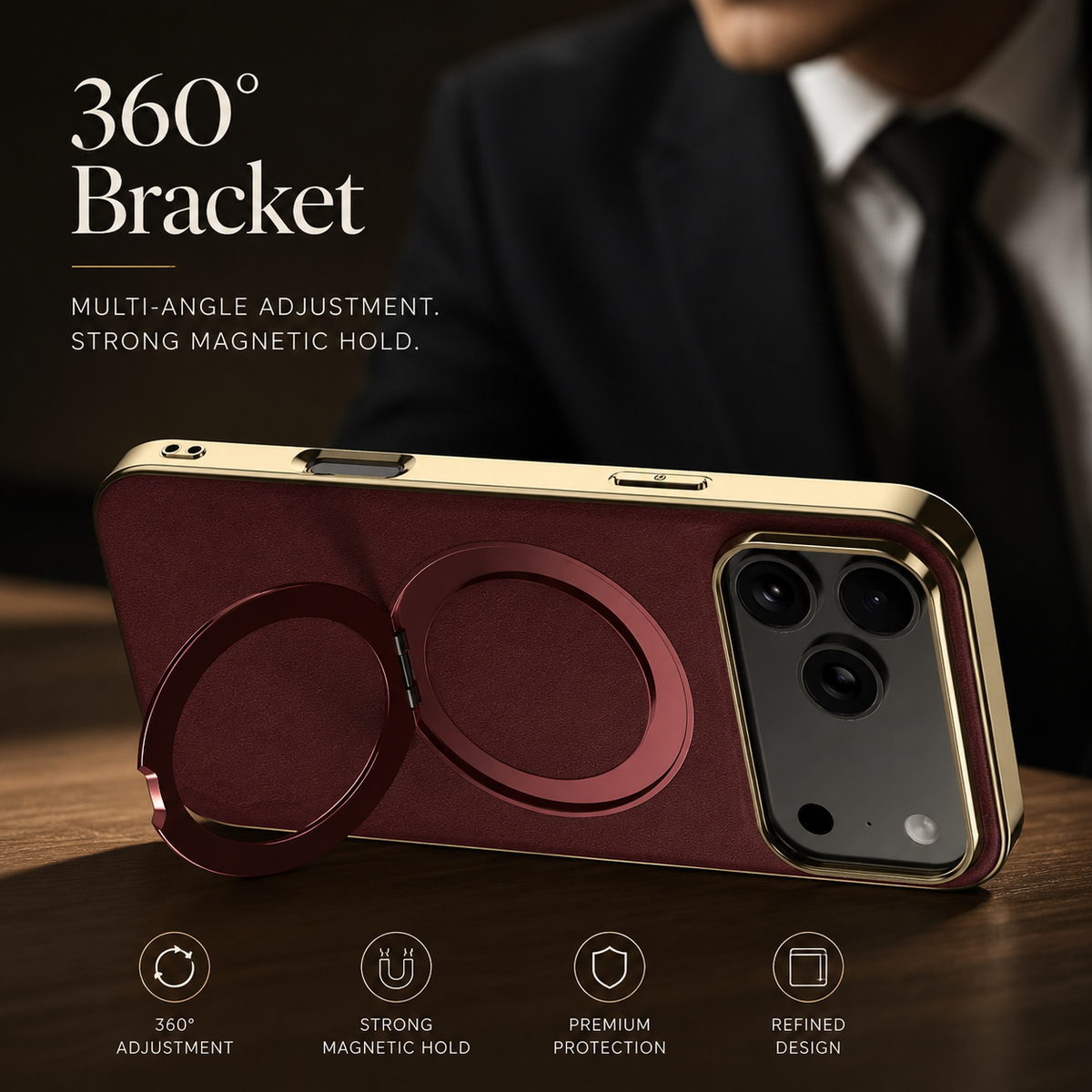 Premium iPhone Case MagSafe Compatible Magnetic Leather Ring Holder Cover Shockproof Camera Protection Slim Lightweight Anti Scratch Full Coverage