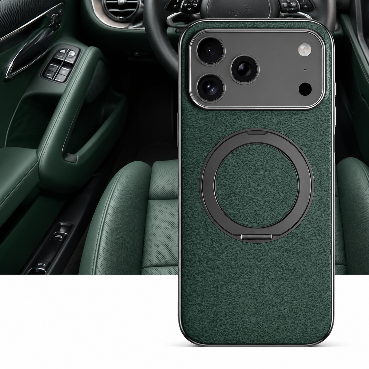Premium iPhone Case MagSafe Compatible Magnetic Leather Ring Holder Cover Shockproof Camera Protection Slim Lightweight Anti Scratch Full Coverage