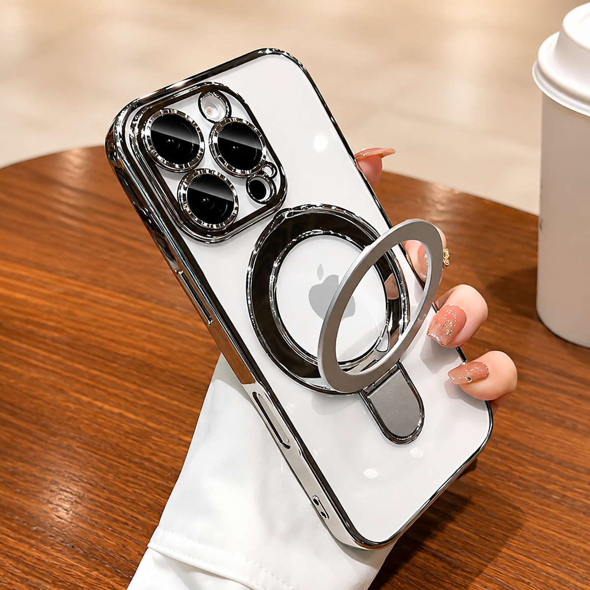 Premium iPhone Case MagSafe Compatible Magnetic Protective Cover Transparent Acrylic Back Built-in Stand Shockproof Camera Protection Slim Full Coverage