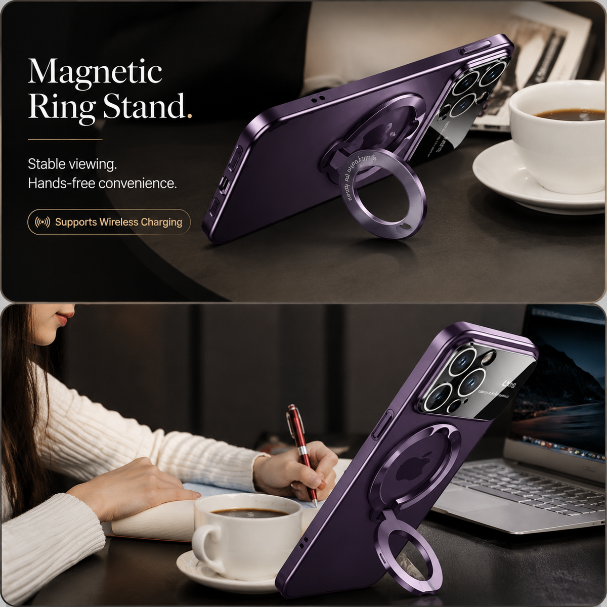 Premium iPhone Case MagSafe Compatible Matte Hard PC Cover Ring Stand Magnetic Shockproof Protective Camera Lens Guard Ultra Thin Slim Design