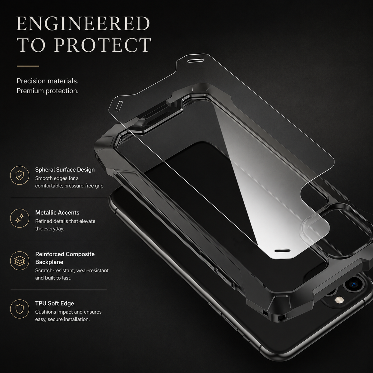 Premium iPhone Case MagSafe Compatible Military Armor Rugged Cover Dual Layer Metal Frame Tempered Glass Full Body Shockproof Camera Protection