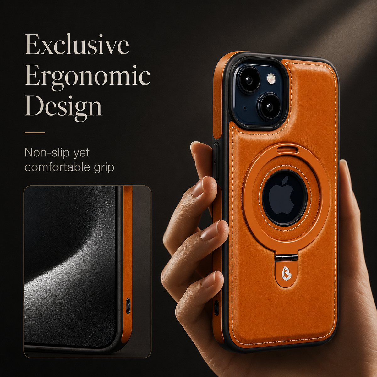 Premium iPhone Case MagSafe Compatible PU Leather Ring Stand Magnetic Cover 360 Rotating Kickstand Shockproof Camera Lens Protection Slim Design