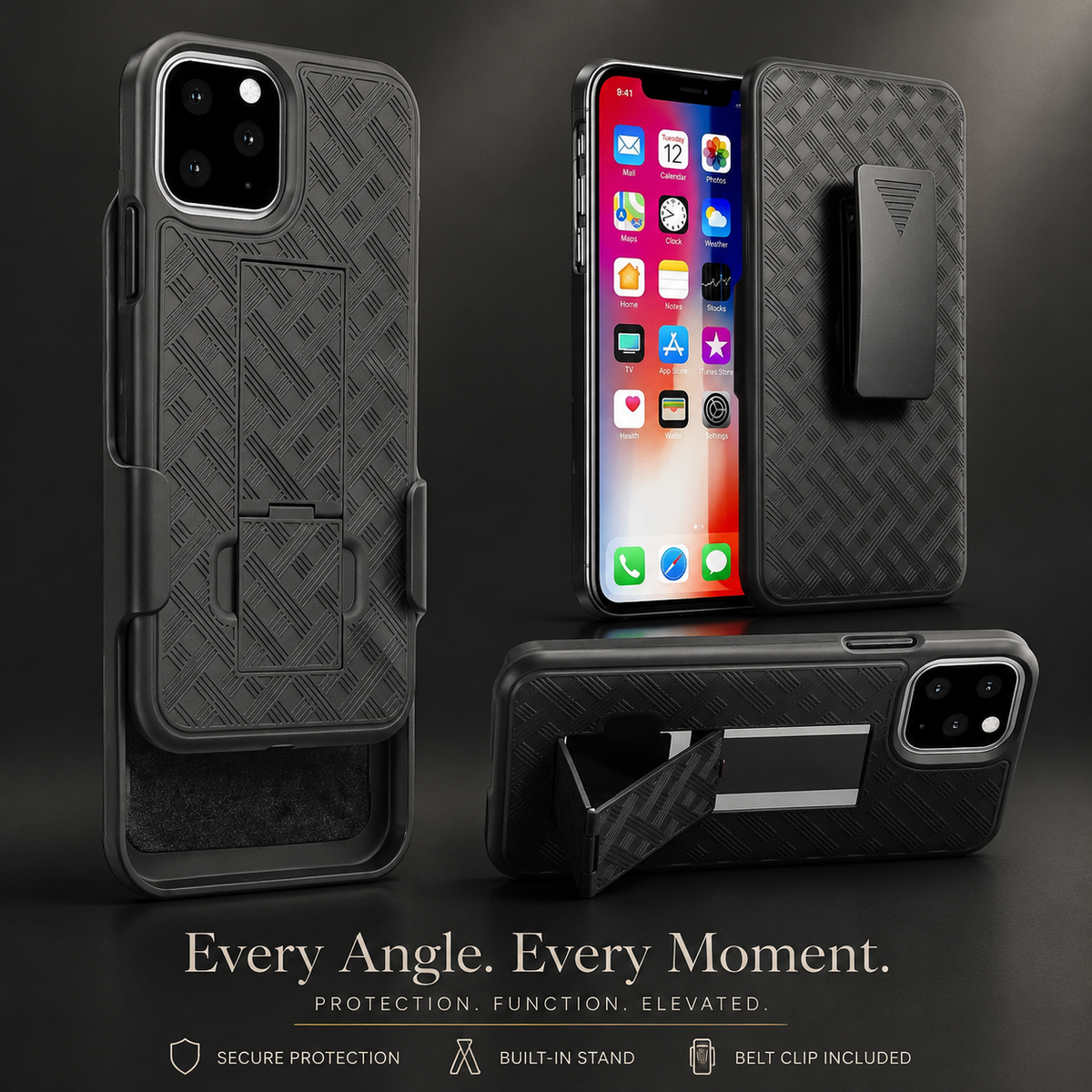 Premium iPhone Case MagSafe Compatible Rugged Holster Cover Belt Clip Kickstand Heavy Duty Shockproof Protective Camera Lens Guard Full Coverage