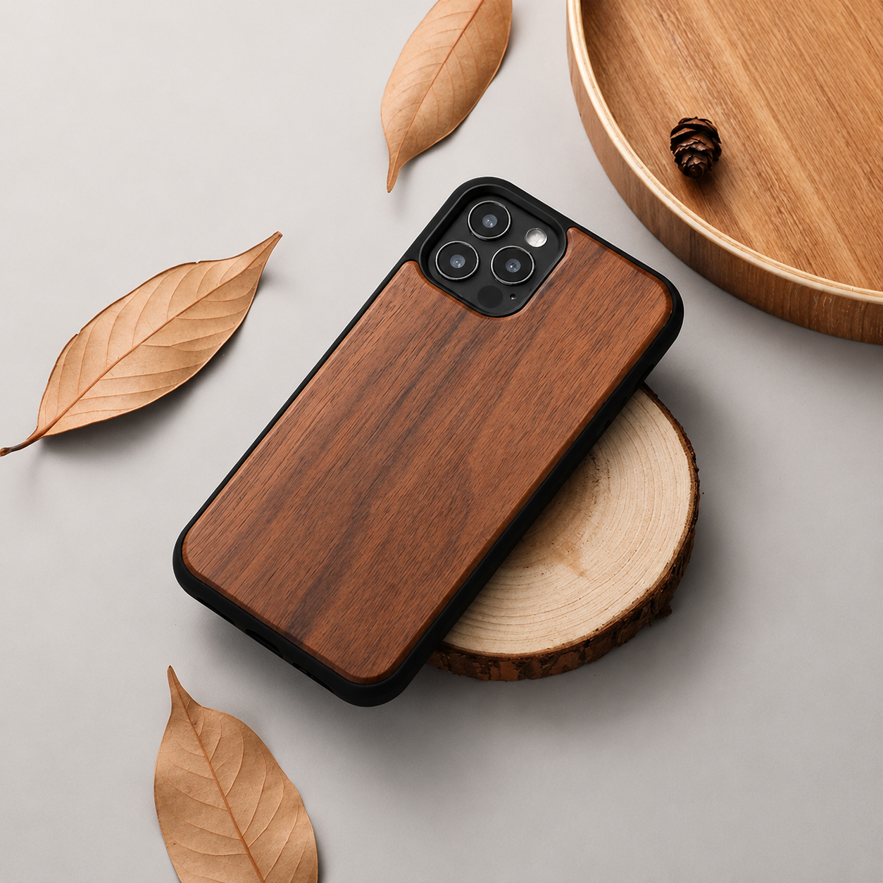 Premium iPhone Case MagSafe Compatible Solid Bamboo Wood Hard Back Cover Shockproof Protective Slim Camera Lens Protection Natural Grain Design