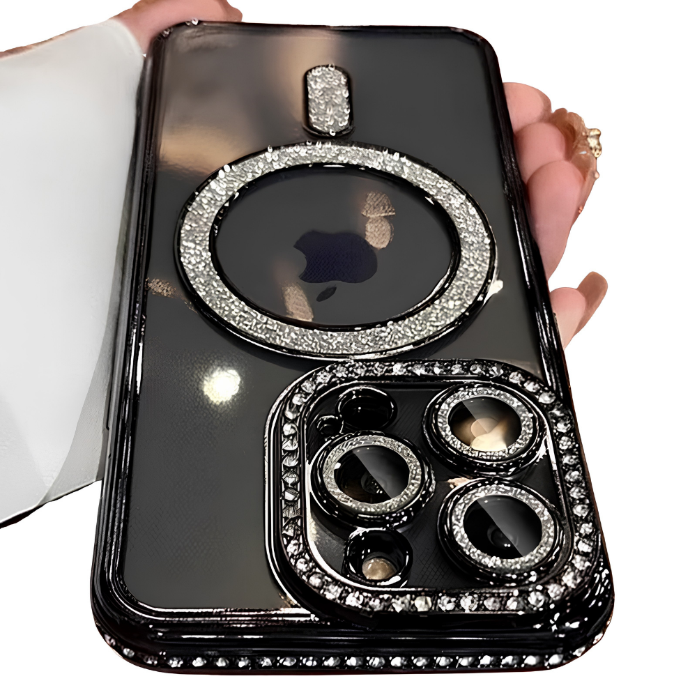 Premium iPhone Case MagSafe Compatible Transparent Glitter Diamond Design Shockproof Bumper Protective Cover Camera Lens Guard Ultra Thin Slim Design