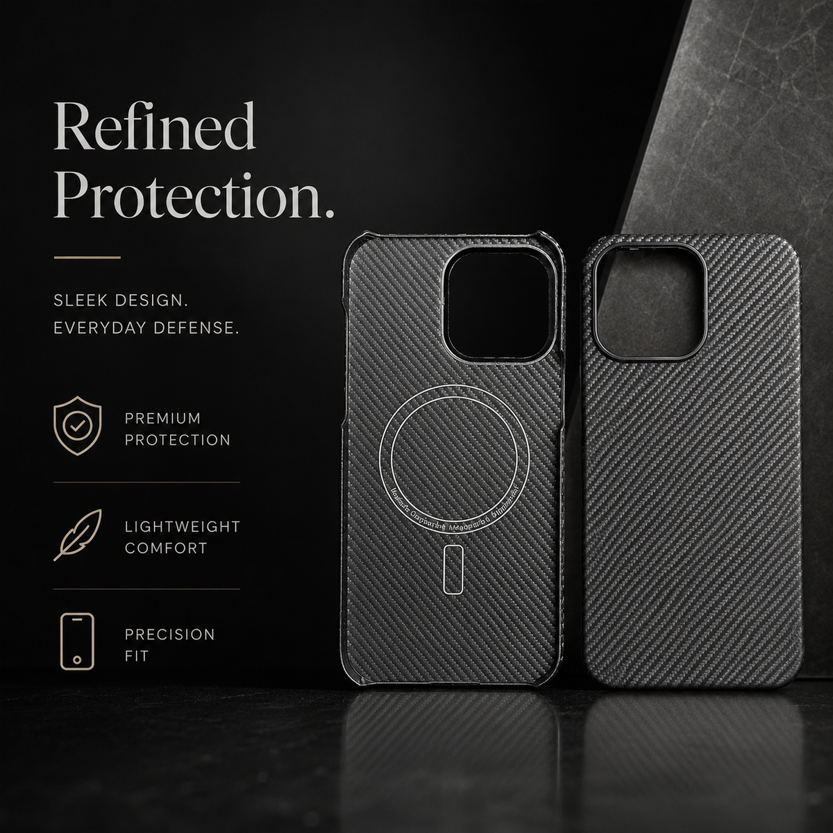 Premium iPhone Case MagSafe Compatible Ultra Thin Aramid Fiber Cover Carbon Texture Shockproof Lightweight Anti Scratch Half Wrapped Protective Design
