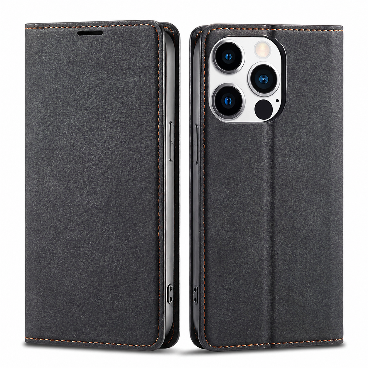 Premium iPhone Case MagSafe Compatible Wallet Flip Cover Card Holder Magnetic Closure Shockproof Camera Lens Protection Suede Leather Slim Full Coverage Cover
